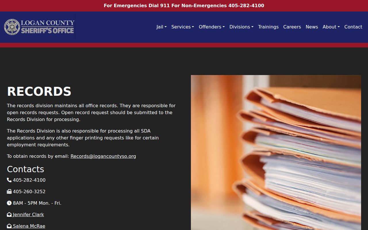 Logan County Sheriff Records Division booking record fee schedule